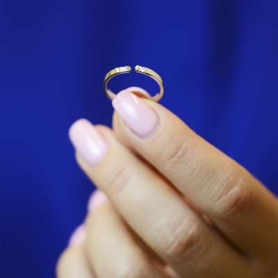 Gold minimalistic open ring with diamonds SILVIA