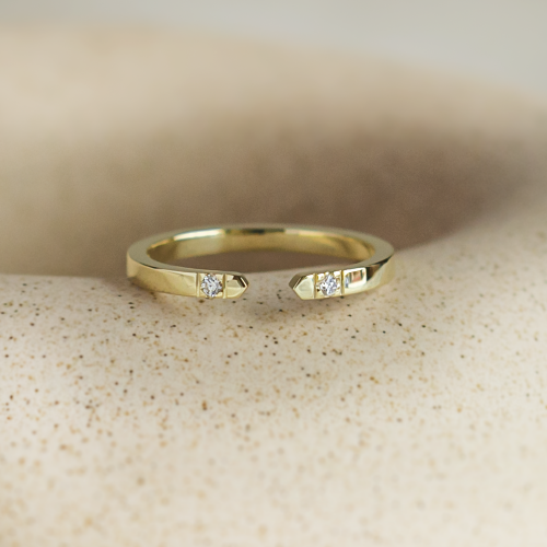 Gold minimalistic open ring with diamonds SILVIA