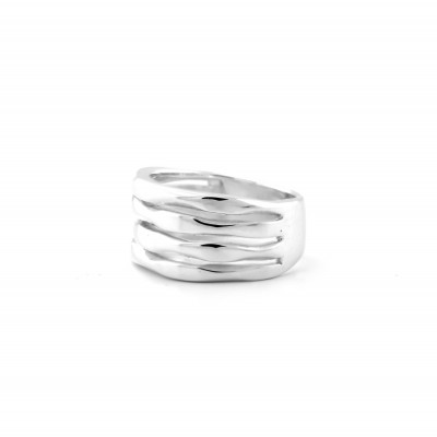 Silver maxi ring with fine grooves - SLEDE