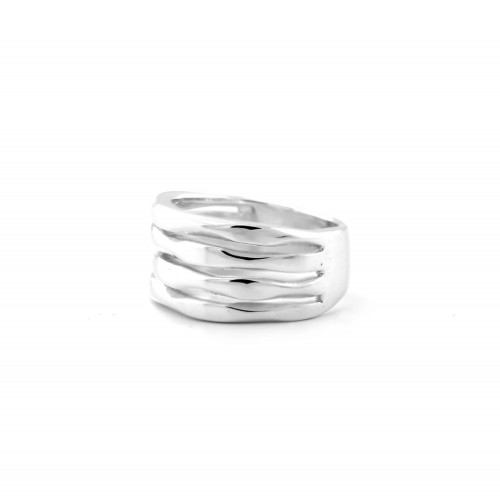 Silver maxi ring with fine grooves - SLEDE