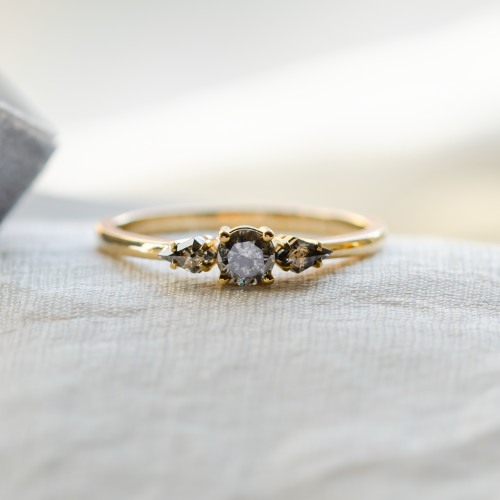 Zlatý prsten s trojicí salt and pepper diamantů SOARIS