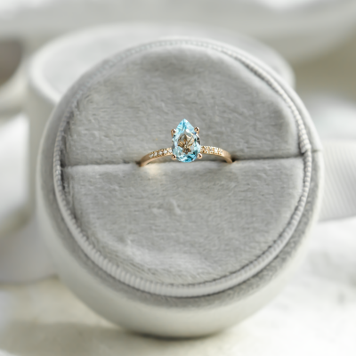 Engagement ring with blue topaz and diamonds SOFIA