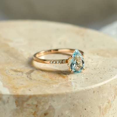 Engagement ring with blue topaz and diamonds SOFIA