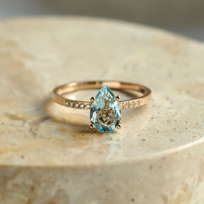 Engagement ring with blue topaz and diamonds SOFIA