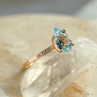 Engagement ring with blue topaz and diamonds SOFIA