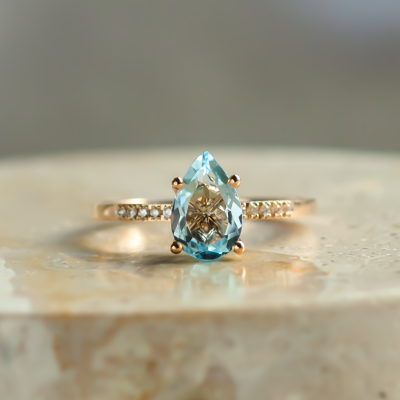 Engagement ring with blue topaz and diamonds SOFIA