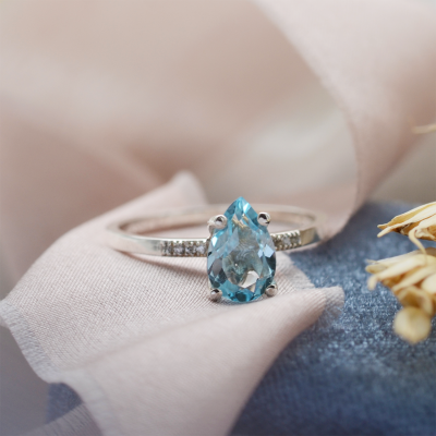 Engagement ring with blue topaz and diamonds SOFIA