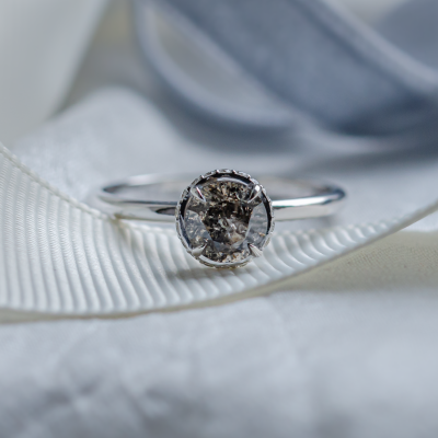 Luxury engagement ring with salt and pepper diamonds TANAQUIL