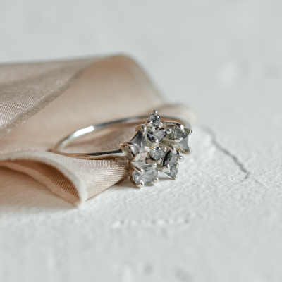 Statement cluster ring with salt and pepper diamonds TASHA