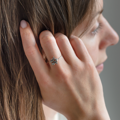 Statement cluster ring with salt and pepper diamonds TASHA