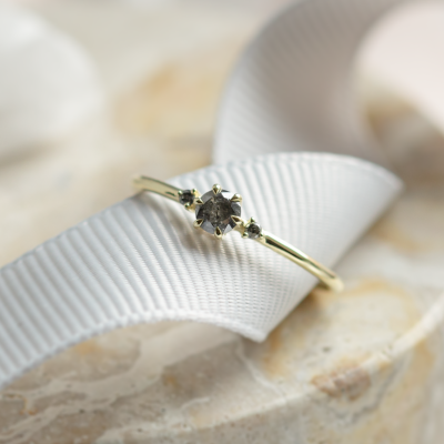 Minimalist engagement ring with salt and pepper diamonds TROIS