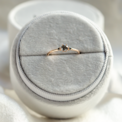 Minimalist engagement ring with salt and pepper diamonds TROIS