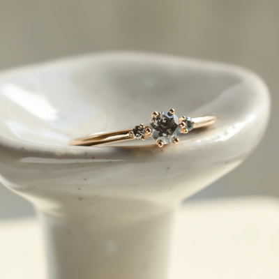 Minimalist engagement ring with salt and pepper diamonds TROIS