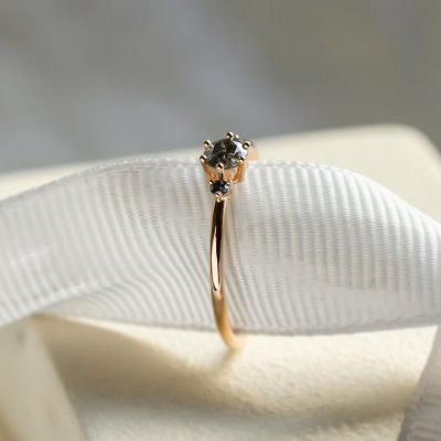 Minimalist engagement ring with salt and pepper diamonds TROIS