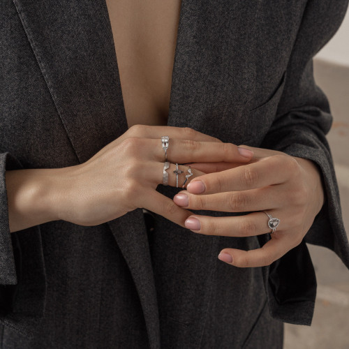 Set of gold rings with salt and pepper diamond ZEQUIN