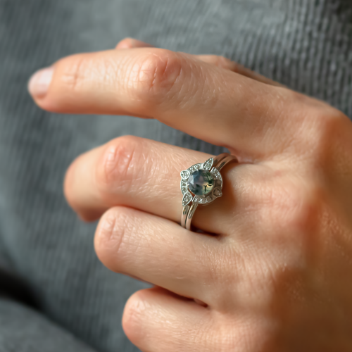 Zásnubní set s mechovým achátem a diamanty BRISTOL