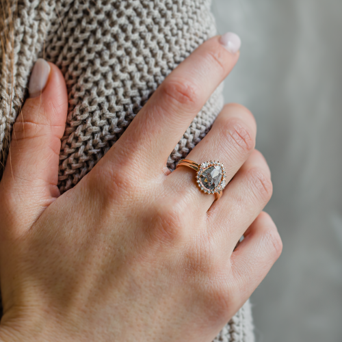 Set of gold rings with salt and pepper diamonds ELLINGTON