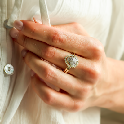 Set of gold rings with salt and pepper diamonds ELLINGTON