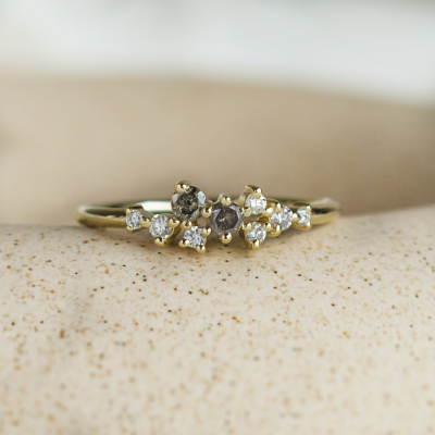 Gold rings set with salt and pepper diamonds FLYN
