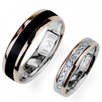 Zlaté snubní prsteny s černým rutheniem a diamanty AVRIL