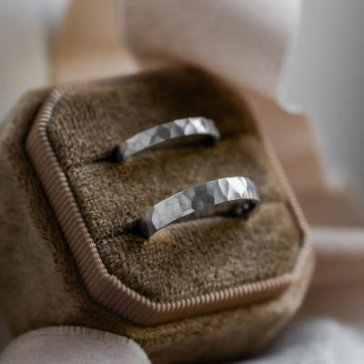 Unusual wedding bands with hammered surface BANG