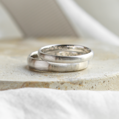 Solid wedding rings made of white gold (mat) ODELL