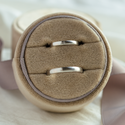 Solid matte wedding rings made of white gold with diamond IDAHO