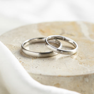 Solid matte wedding rings made of white gold with diamond DAKOTA