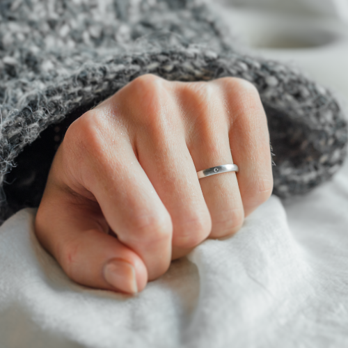 Solid matte wedding rings made of white gold with diamond IDAHO