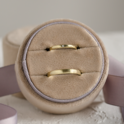 Solid wedding rings made of yellow gold with diamond (mat) ODETTE
