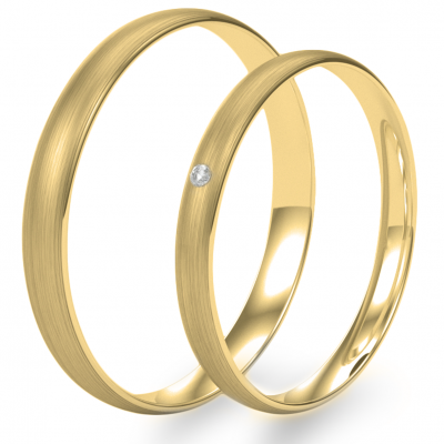 Solid wedding rings made of yellow gold with diamond (mat)