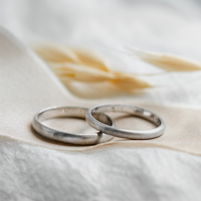 D-SHAPE mat wedding white gold rings - Delicate Simplicity