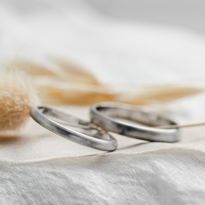 D-SHAPE mat wedding white gold rings - Delicate Simplicity