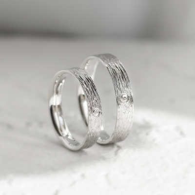 Unusual wedding bands with woodbark surface DRUID