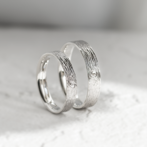 Unusual wedding bands with woodbark surface DRUID