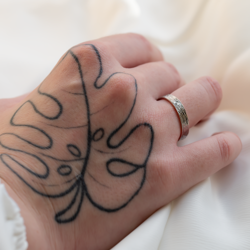 Unusual wedding bands with woodbark surface DRUID