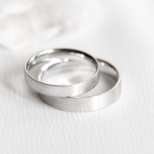 Flat matt wedding rings made of white gold ZIA