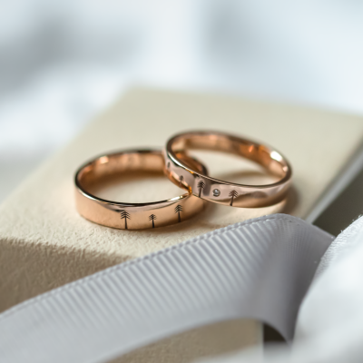 Gold wedding rings with engraved trees FORI