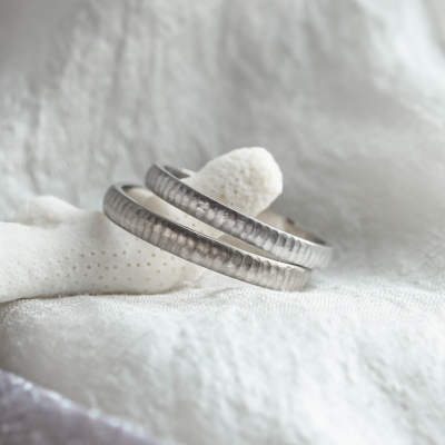 Unusual wedding rings with finely hammered surface LAILA