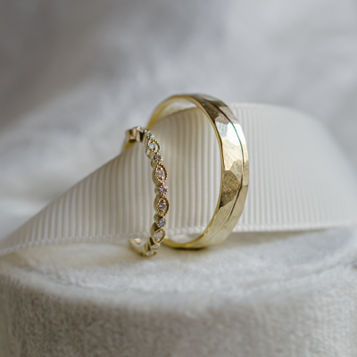 Unusual wedding rings with diamonds in vintage style LAZZI