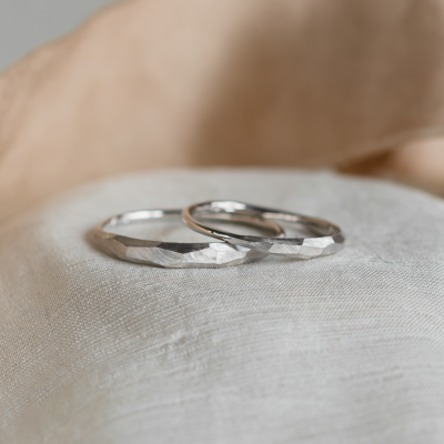 Irregular hammered wedding rings OSAKA