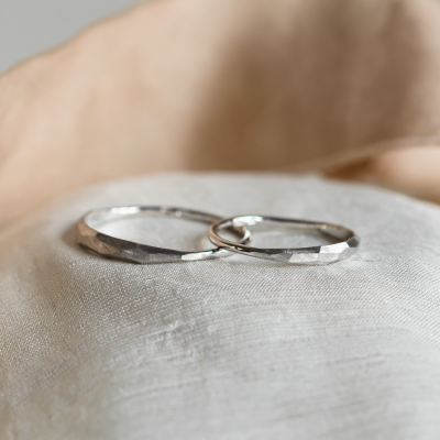 Irregular hammered wedding rings OSAKA
