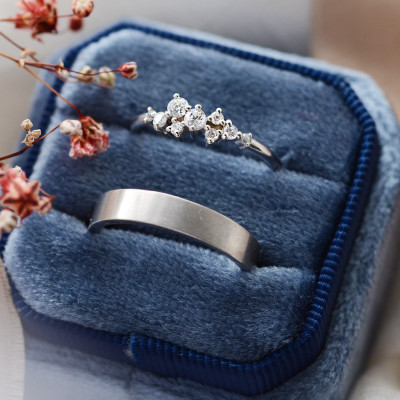 Zlatý cluster prsten a pánský matný prsten ROMANZA