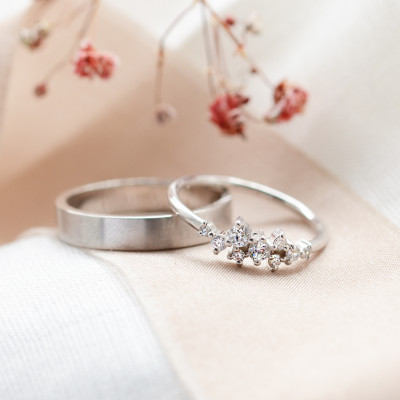 Zlatý cluster prsten a pánský matný prsten ROMANZA