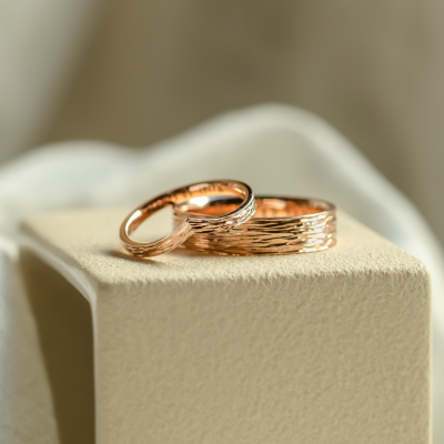 Gold wedding rings with natural surface SIENA