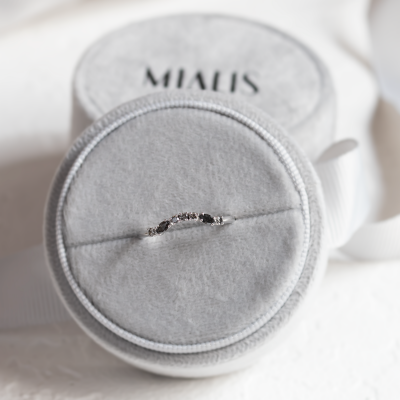 Curved wedding ring with salt and pepper diamonds WESTON
